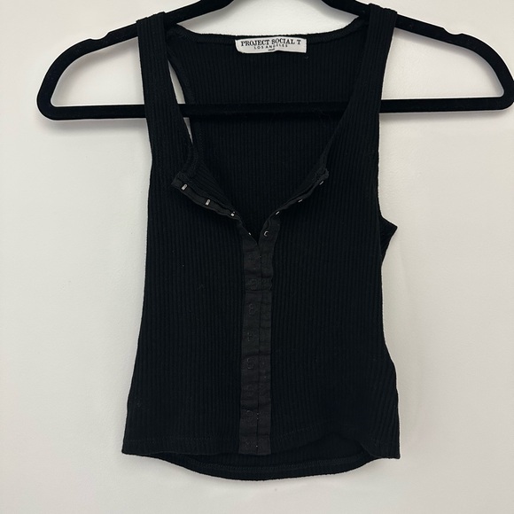 Project Social T Black Ribbed Button-Front Tank - Picture 2 of 5
